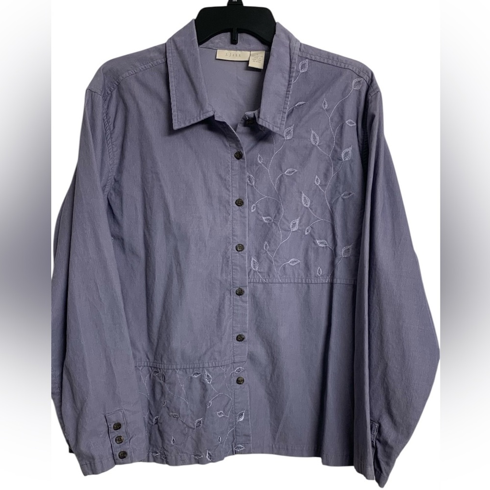 J. Jill L Lightweight Cotton Corduroy Embroidered Shirt Purple